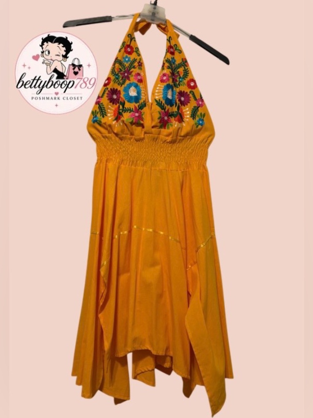 Embroidered Halter Midi Dress in‎ Mustard Yellow